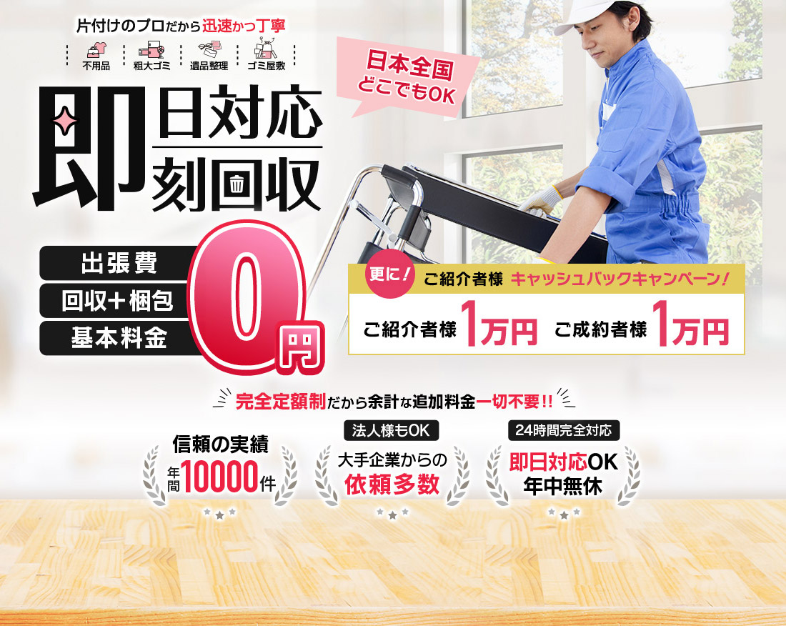 出張費 回収＋梱包 基本料金0円 完全定額制だから余計な追加料金一切不要!!
